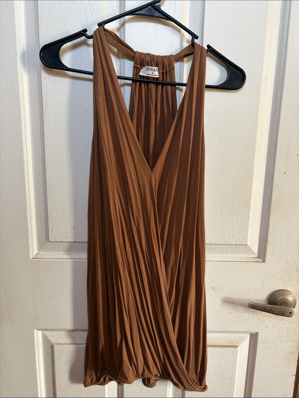 Zena One-Shoulder Draped Dress in Brown